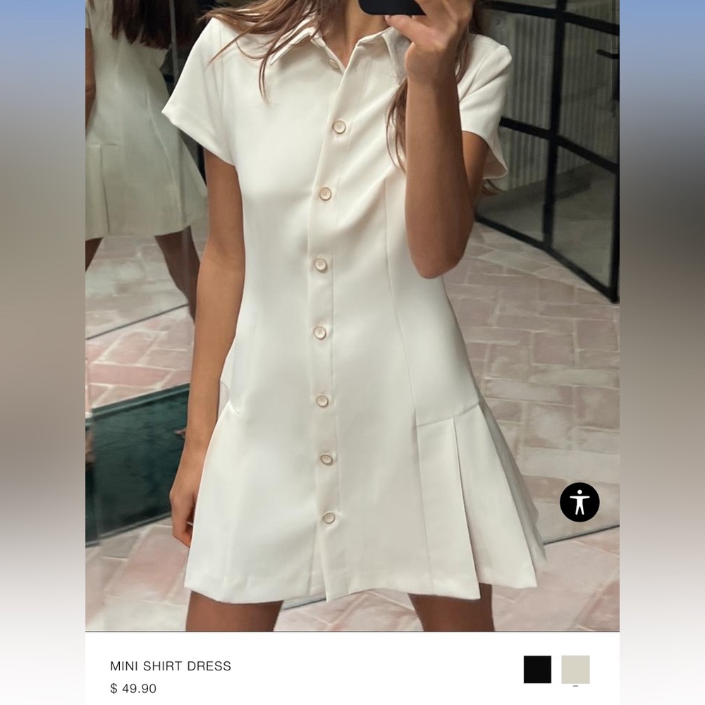 Zara White Mini Shirt Dress NWT